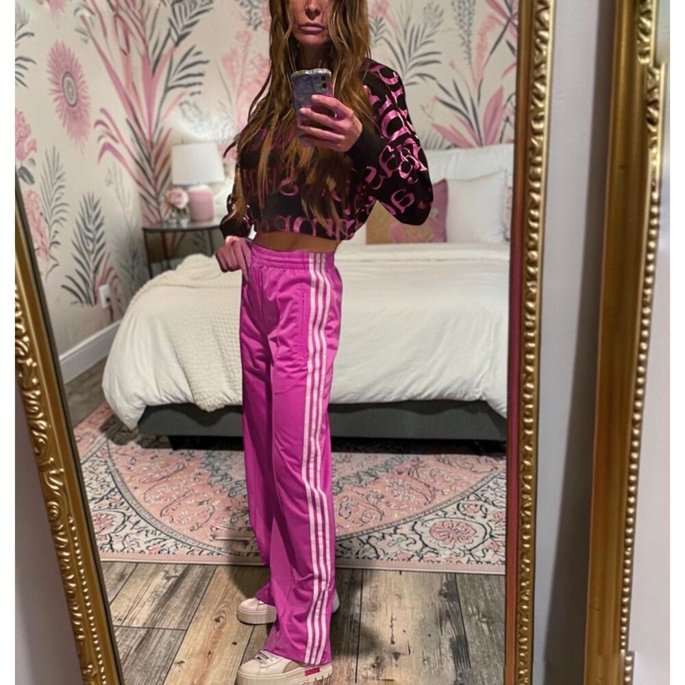 Sold Out NWT Adidas Firebird Wide Leg Track Pants Purple Pink 3-Stripe Size 2XS - Picture 2 of 8